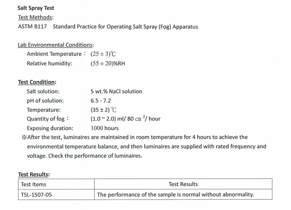 WSL LED Street Light-1000H Salt Spray Test Approved WSL LED Street Light-1000H Salt Spray Test Approved